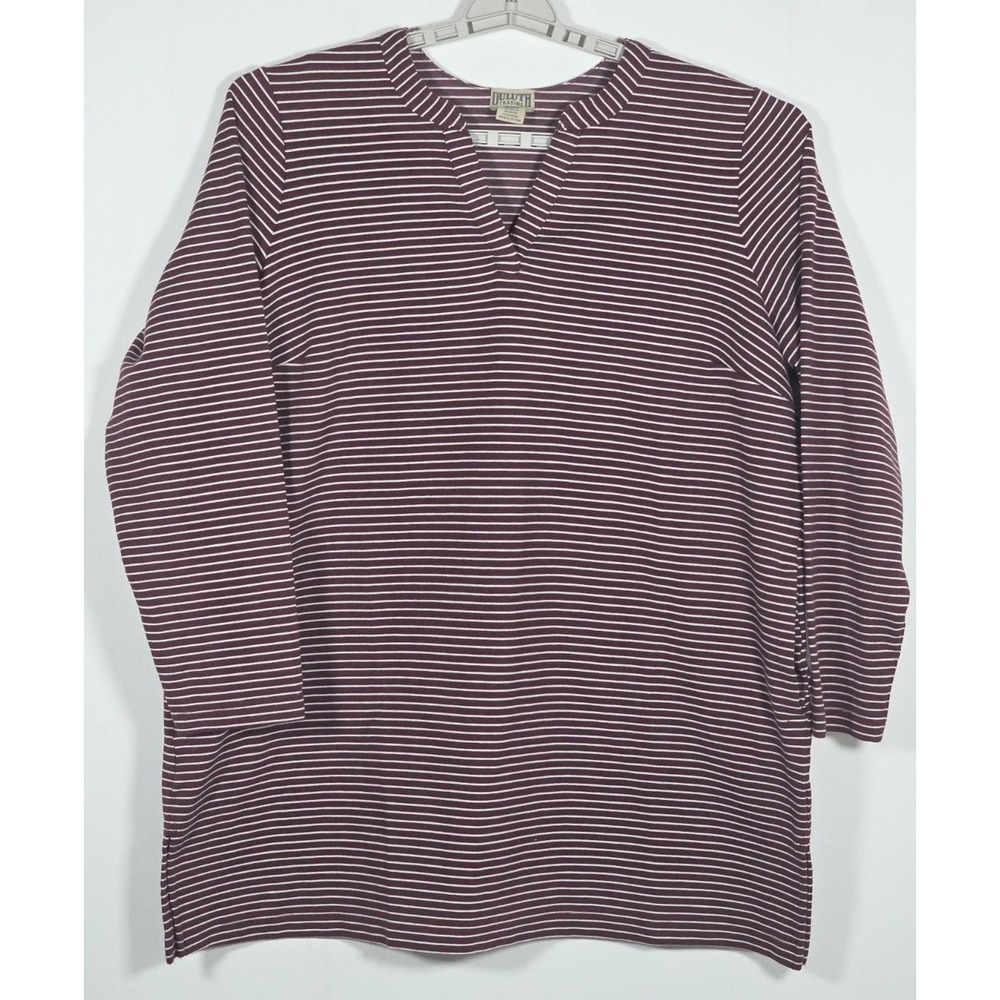 Duluth Trading Womens 1X Ponte Pro Tunic Top Burgundy Stripe Workwear Comfort